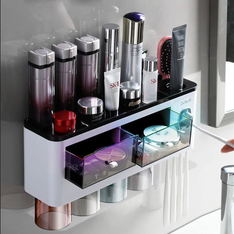 porte brosses dents distributeur dentifrice adhésif moderne blanc noir violet translucent