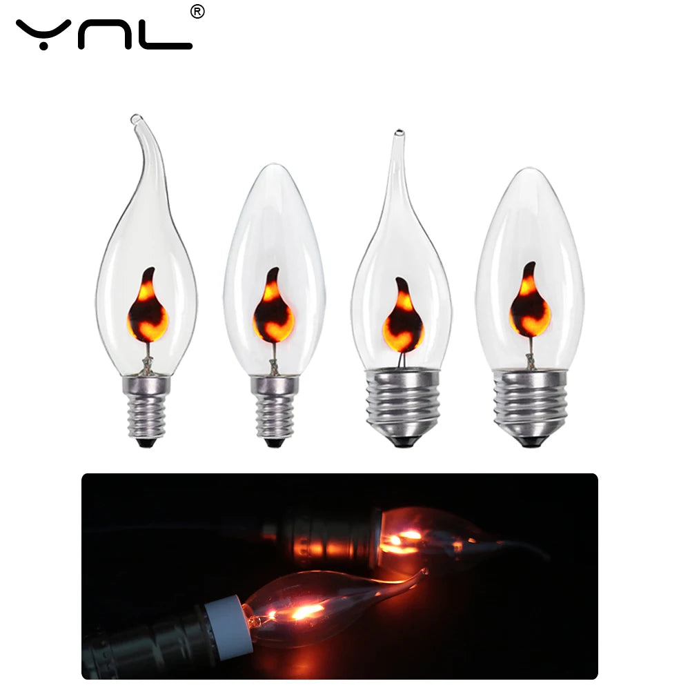 ampoule led flamme transparente moderne filament noir 2700k e27 e14 3w vintage 220v 30000h