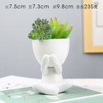 cache pot céramique blanc noir personnage assis contemporain plante succulente minimaliste ornement décoration artisanale