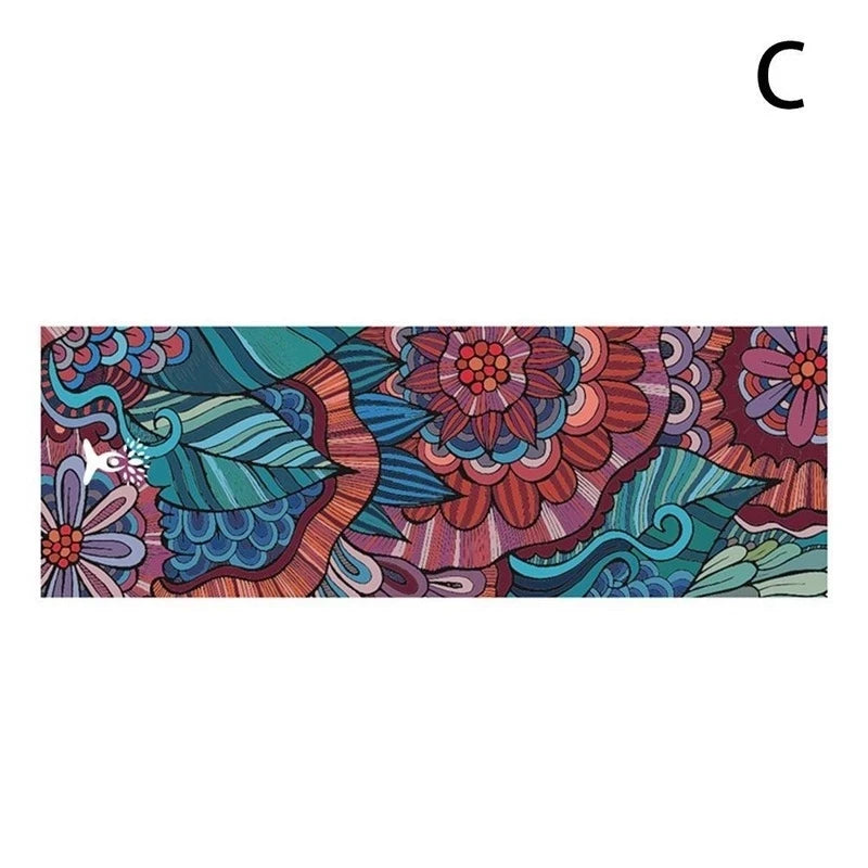 tapis yoga double couche non glissant bleu marine motifs floraux moderne 185x63cm yoga fitness