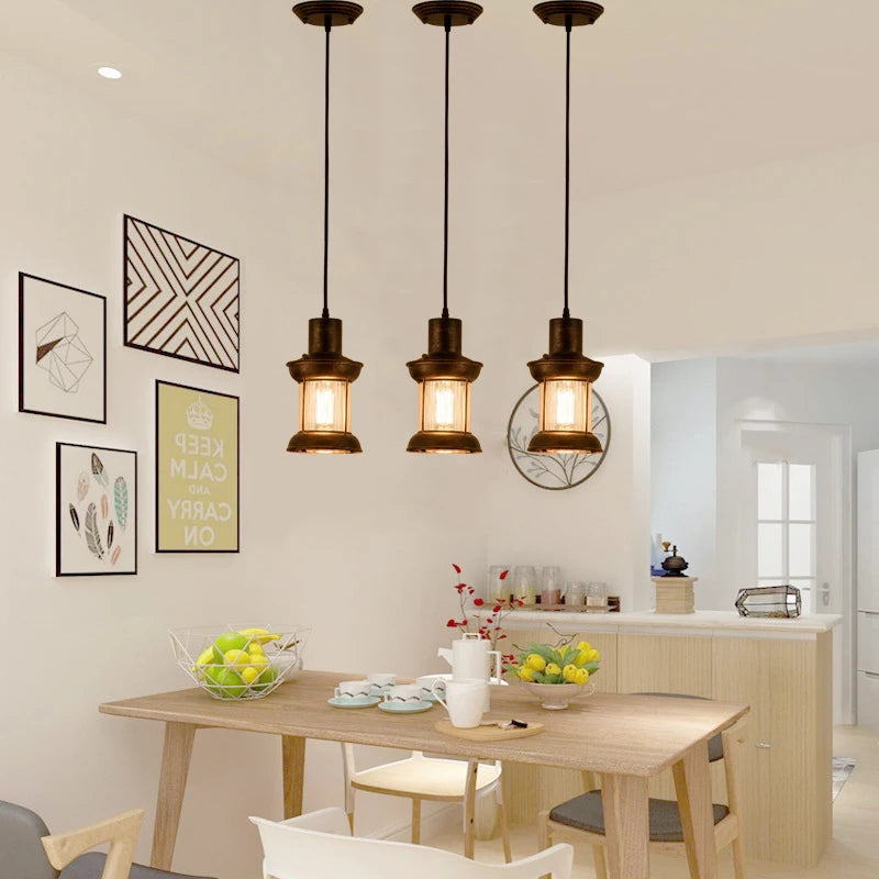 lampe suspendue industrielle vintage bronze verre translucent salle manger salon chambre