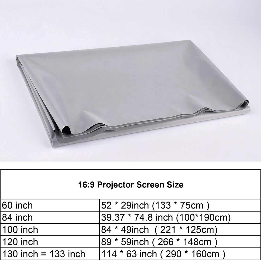 écran projection tissu réfléchissant portable 16x9 pvc gris moderne velcro 60 84 100 120