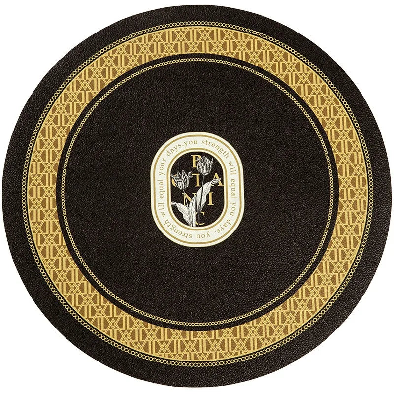 tapis table rond protection anti dérapante pvc respectueux environnement beige marron fleurs stylisées élégant