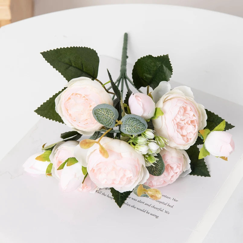 bouquet fleurs artificielles soie péonies modernes élégantes intérieur blanc rose vert