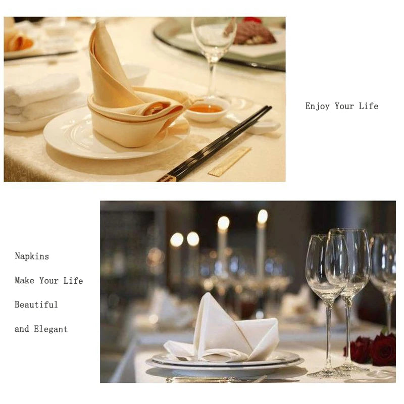 serviettes table pliées polyester 48x48cm orange vert beige gris violet marron rouge classique clips