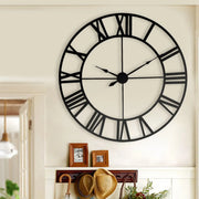 horloge murale 80cm noir chiffres romains industriel vintage fixations centrales