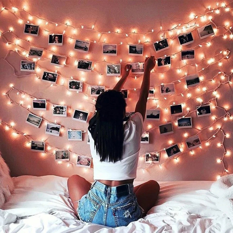 guirlande lumineuse led fil cuivre clips coeur decoration chambre noel mariage maison blanc chaud