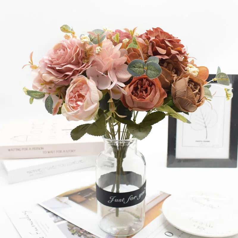 bouquet fleurs artificielles rose classique decoration maison mariageextérieur