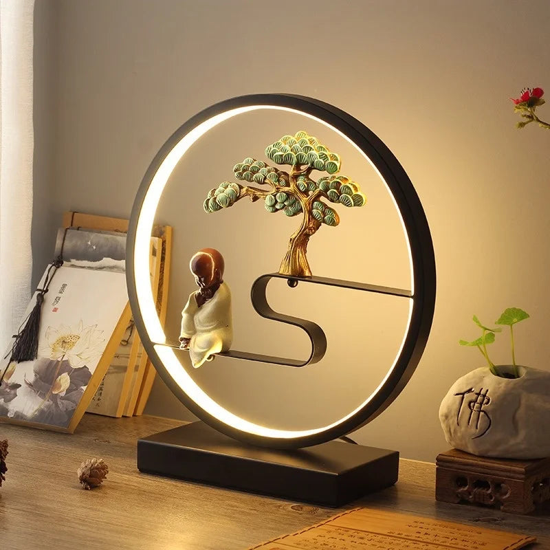 Lampe de chevet rétro chinois traditionnel gris clair