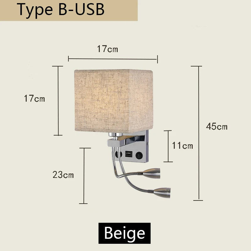 lampe murale moderne beige chrome toile lin interrupteur spot e27 cuisine chambre coucher entrée
