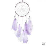 attrape rêves traditionnel plumes bois blanc rose violet bleuclair fil suspension