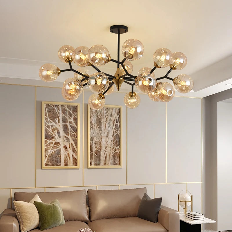 lustre led moderne sphères translucides noir doré bubble light semi encastrée(touches)