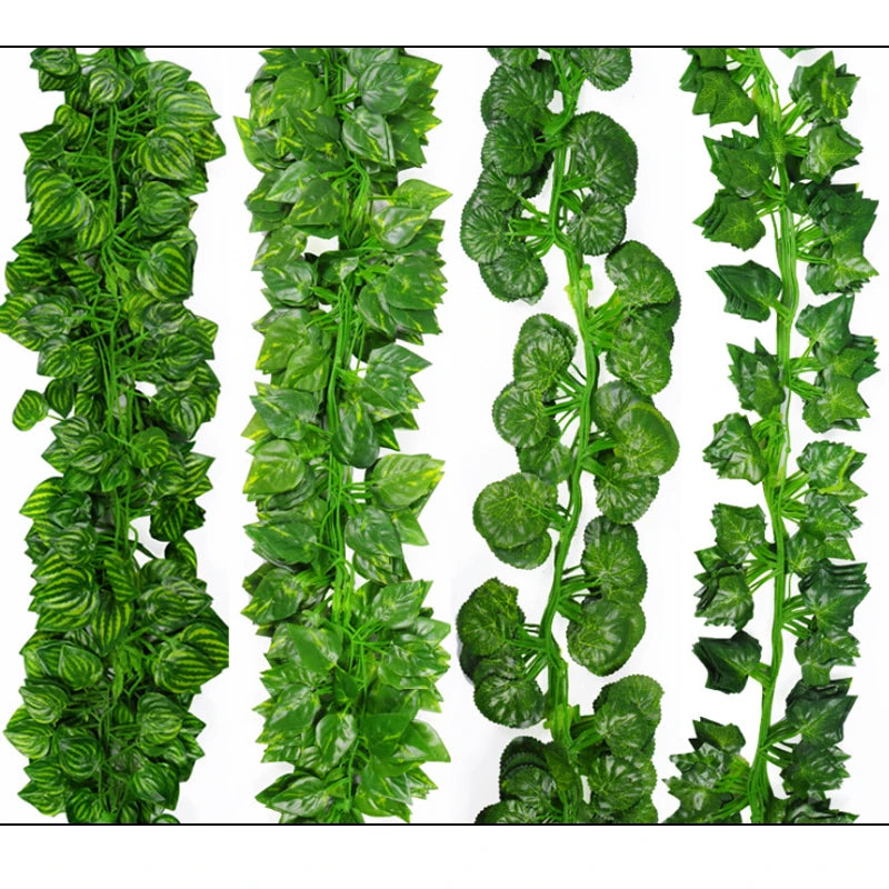 guirlande artificielle feuilles vertes naturelle decoration exterieure mariage prenuptiale exposition accrochable rotin