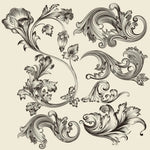 timbres vintage baroques motifs floraux ornements feuilles fleurs marron clair décoration artisanale scrapbooking