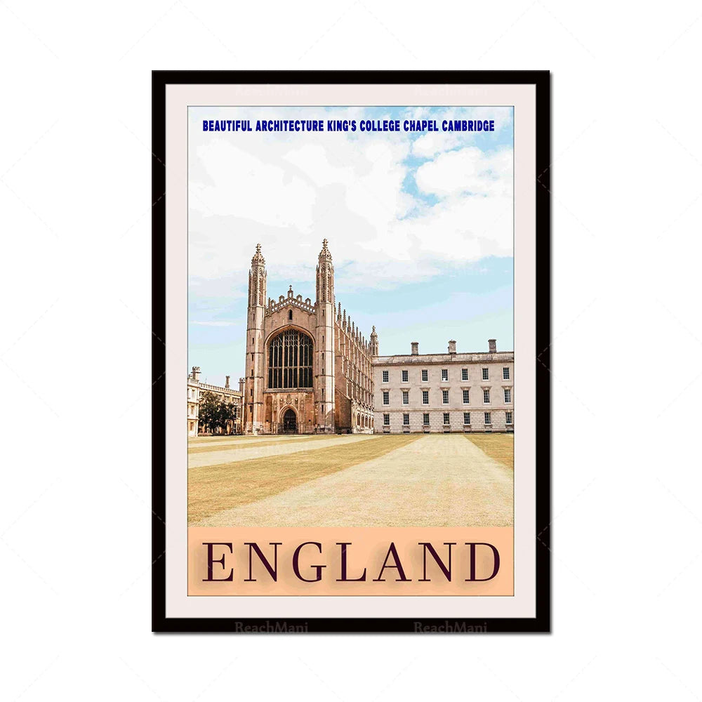 Une magnifique illustration de la chapelle King's College de l'université de Cambridge, en Angleterre, avec son architecture gothique impressionnante et sa cour ensoleillée.