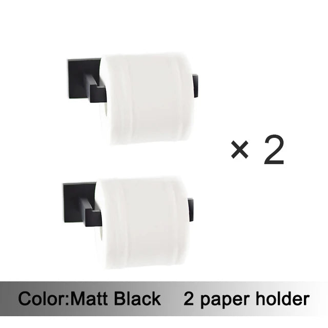 accessoires salle bain noir mat moderne porte serviettes rouleau papier savon