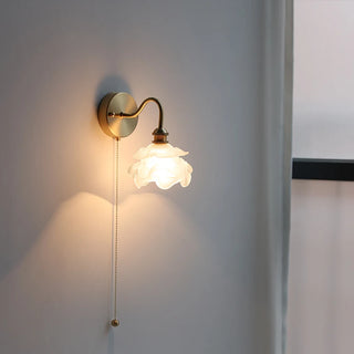 applique murale led verre cuivre doré blanc abatjour floral translucide vintage chambre moderne