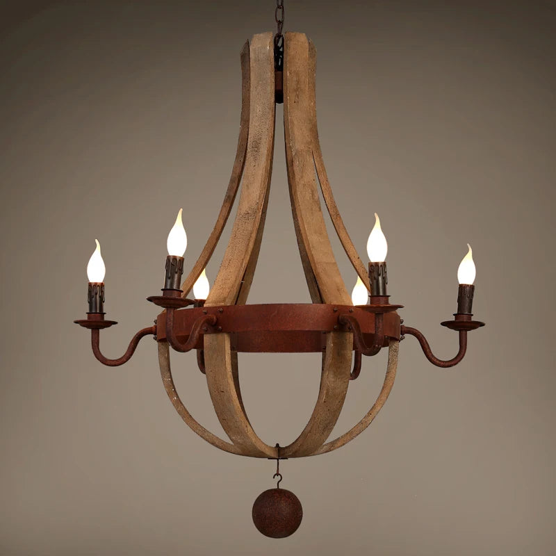 chandelier rustique bois marron vieilli 12 lumières suspension industrielle