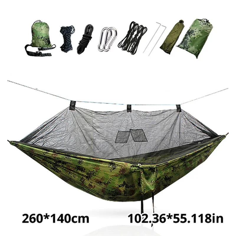 hamac camping moustiquaire camouflage protection soleil anti moustiques sac rangement corde suspension sécurité pratiqueextérieur