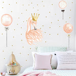 sticker mural flamant rose couronne ballons illustrative décorative adhésive animaux chambre enfantDecorationMurBlancDore