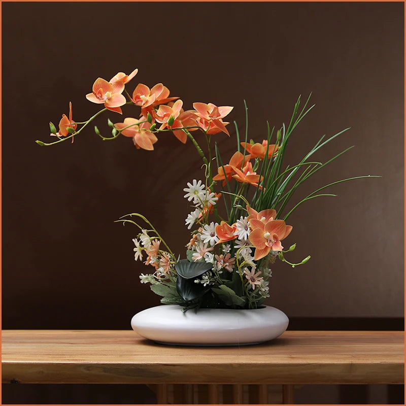 bouquet artificiel moderne fleurs orange rose blanc vert feuilles minimalistesintérieur décoration maison salon