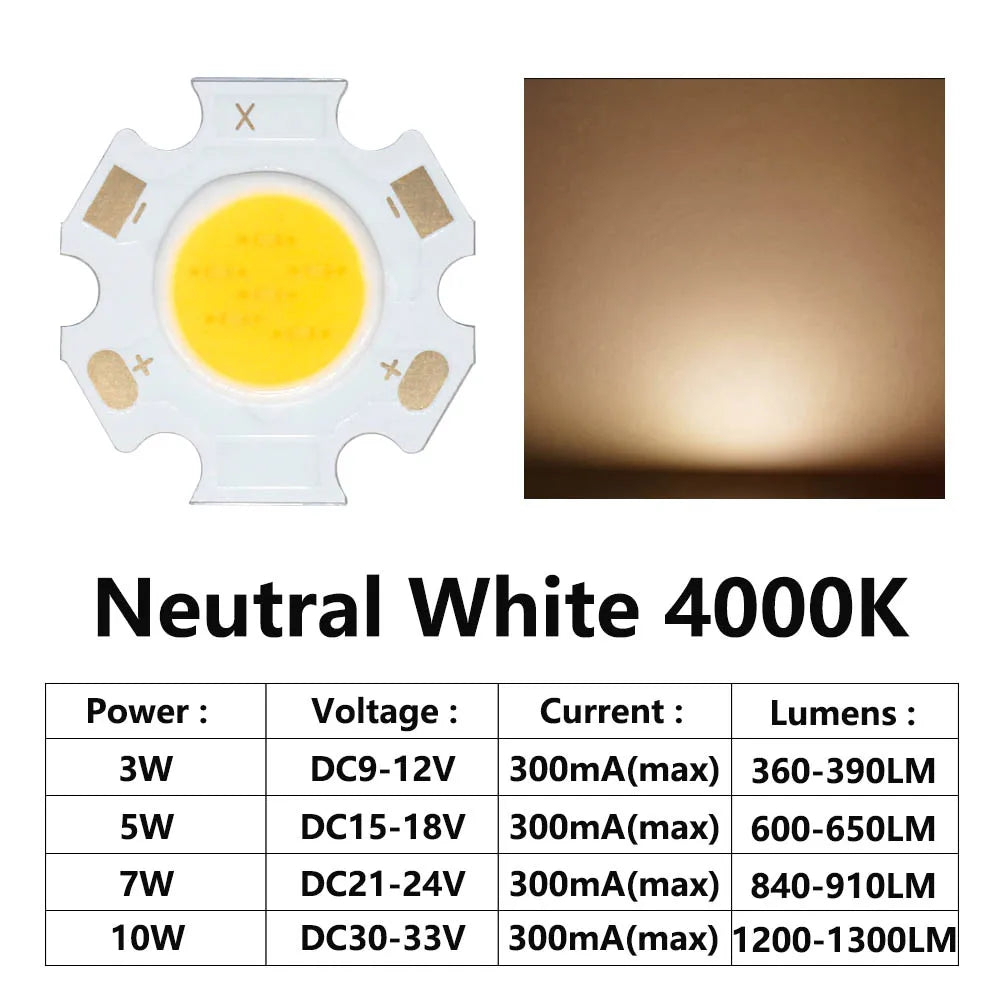 puces led cob 3w 5w 7w 10w blanc neutre froid adhésif hautes performances 300ma
