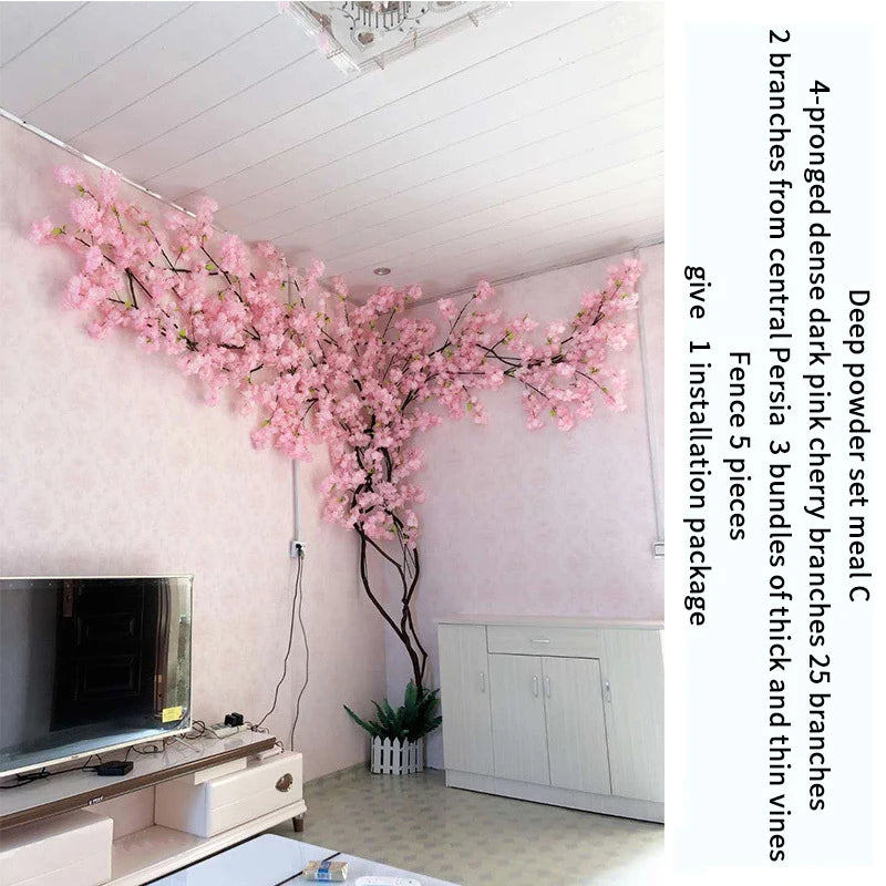 arbre artificiel cerisier rose blanc fleurs feuilles décoration mariage fête intérieur grande taille