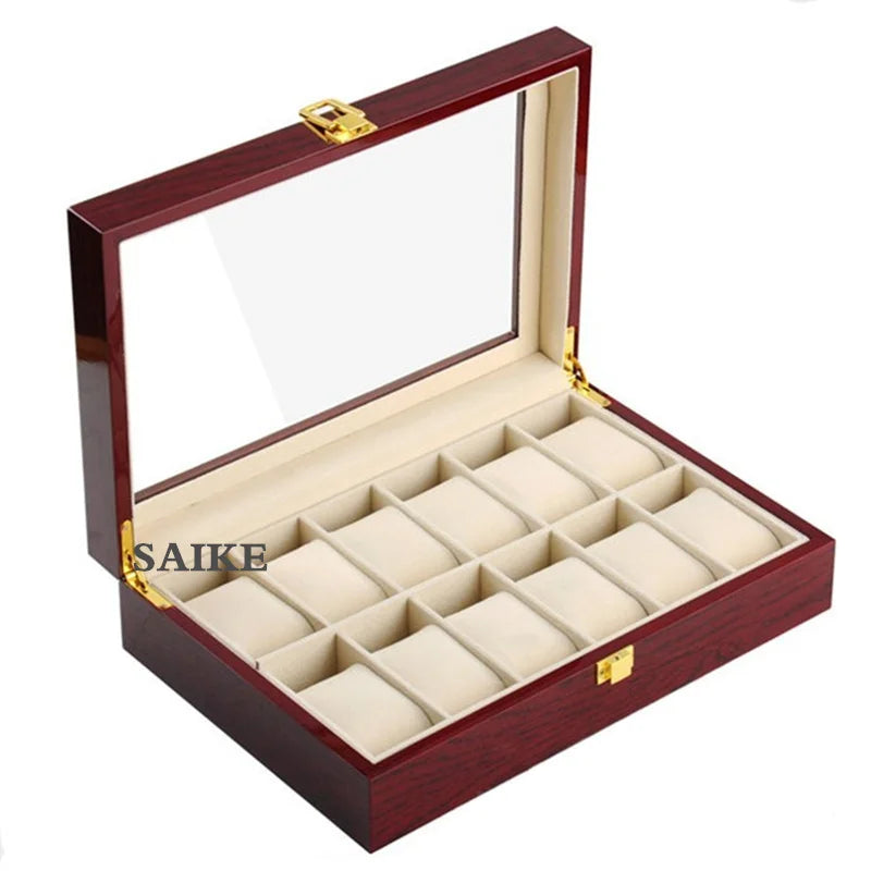 boîte montres rouge foncé bois velours classique cadenas doré places montres