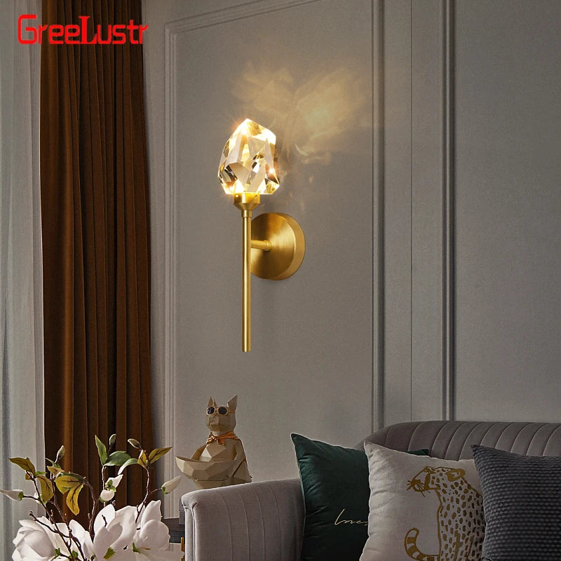 appliques murales led cristal or transparent modernes fixées mur contemporaines