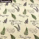 tissu vintage rustique fougères écriture manuscrite beige vert foncé noir décoration maison sac nappe