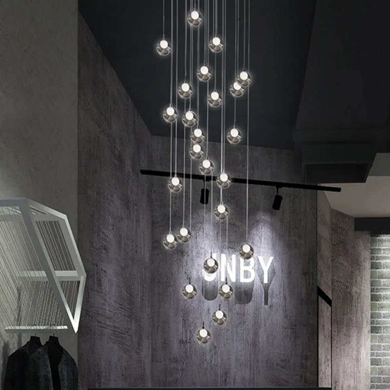 suspension lumineuse moderne verre transparent sphères simples éclairage led contemporain fixations invisibles