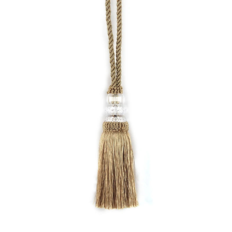 pompons rideau doré noir blanc élégants tissu fin transparentes 58cm longueur total 15cm largeur