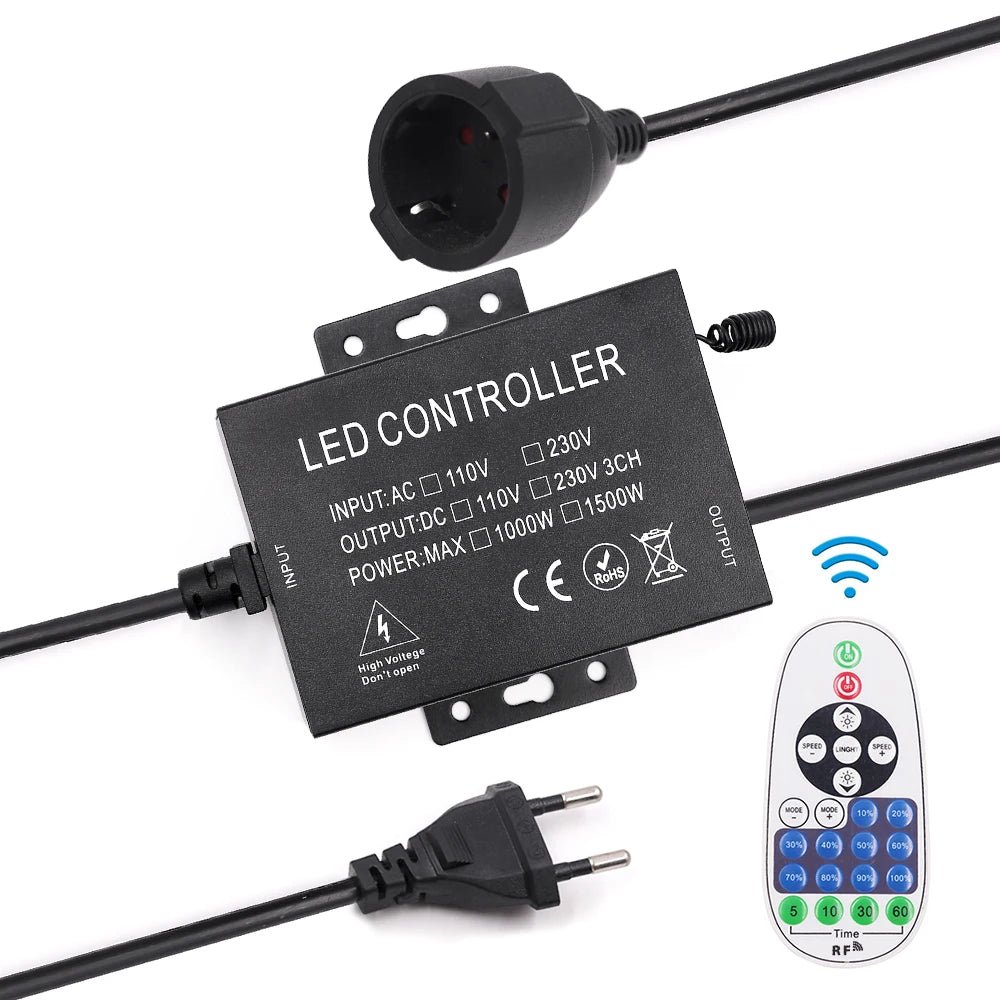 contrôleur led télécommande rf 1500w 23touches 110v 220v prise courant câble vis moderne noire
