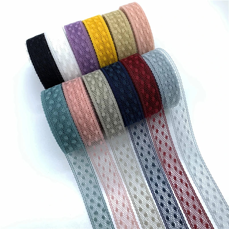 ruban dentelle brodée polyester organza largeur 15mm yards couleurs multiples motifs carrés légèrement transparent