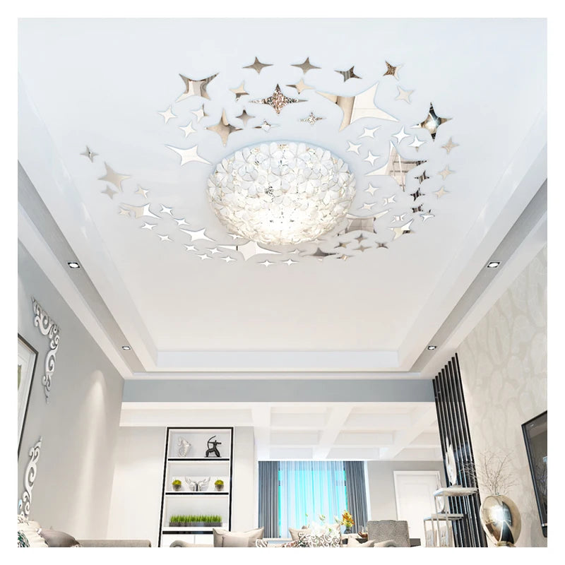 décoration murale moderne étoiles brillantes autocollants adhésifs 56 pièces doré blanc noir