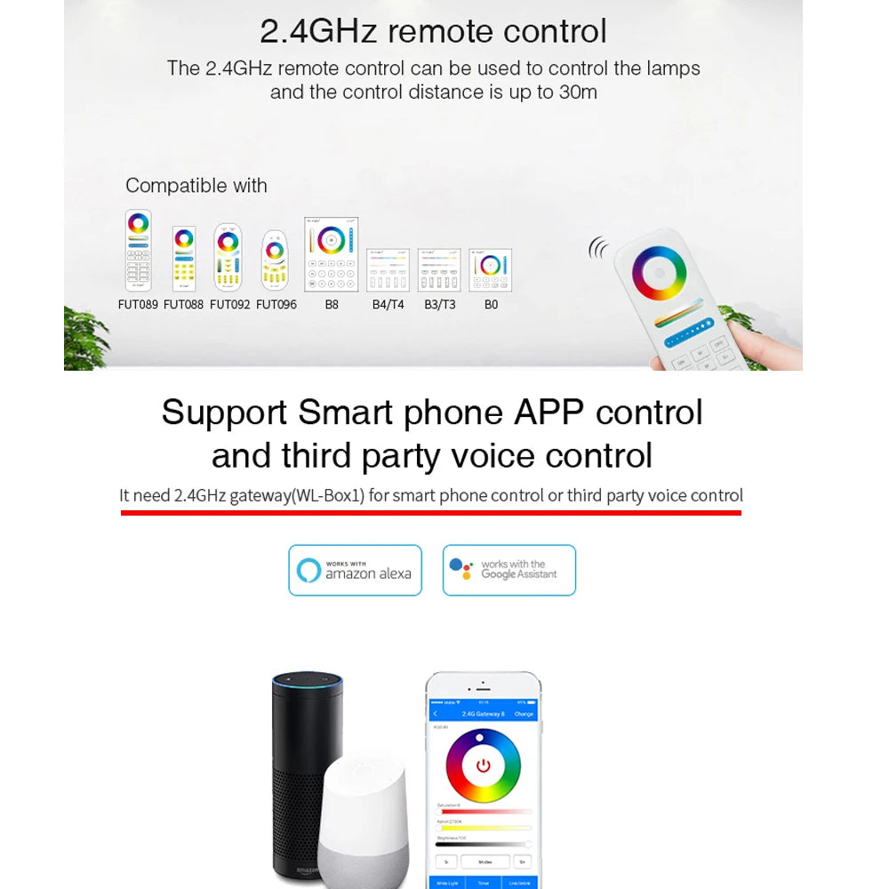 contrôleur led wifi ip67 étanche 12v 24v rgbw cct application smartphone moderne