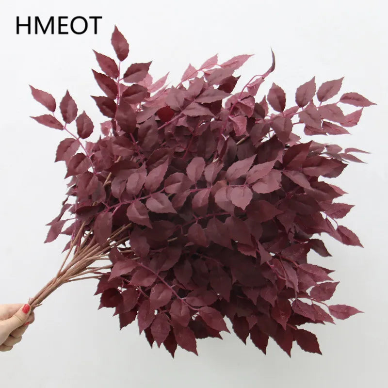 Bouquet artificiel feuilles simples moderne vase transparent hauteur 92cm rouge foncé vertclair blanc