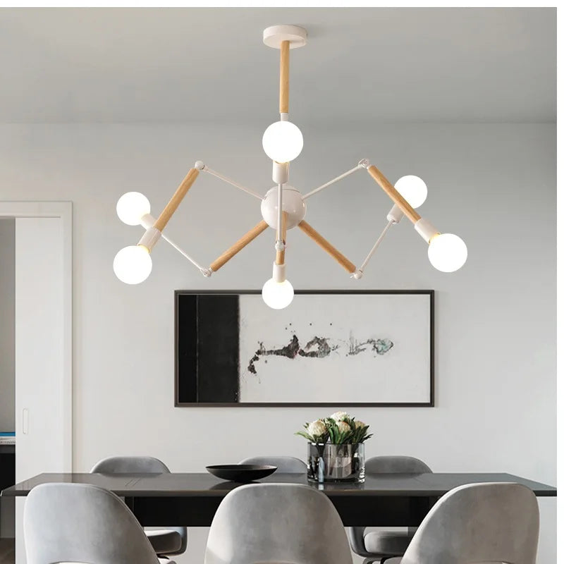 suspension lumineuse moderne araignée industrielle bois métal noir blanc ampoules E27 led scandinave