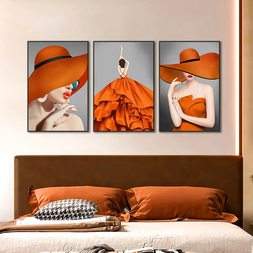 Détail de la peinture sur toile dame élégante avec jupe et chapeau
