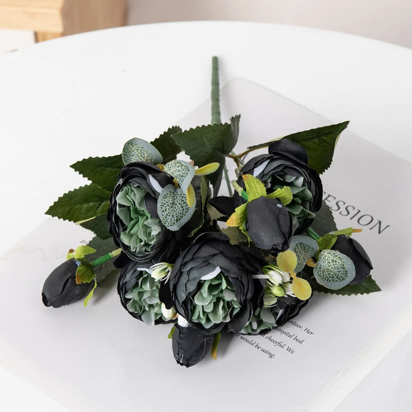 bouquet fleurs artificielles soie péonies modernes élégantes intérieur blanc rose vert