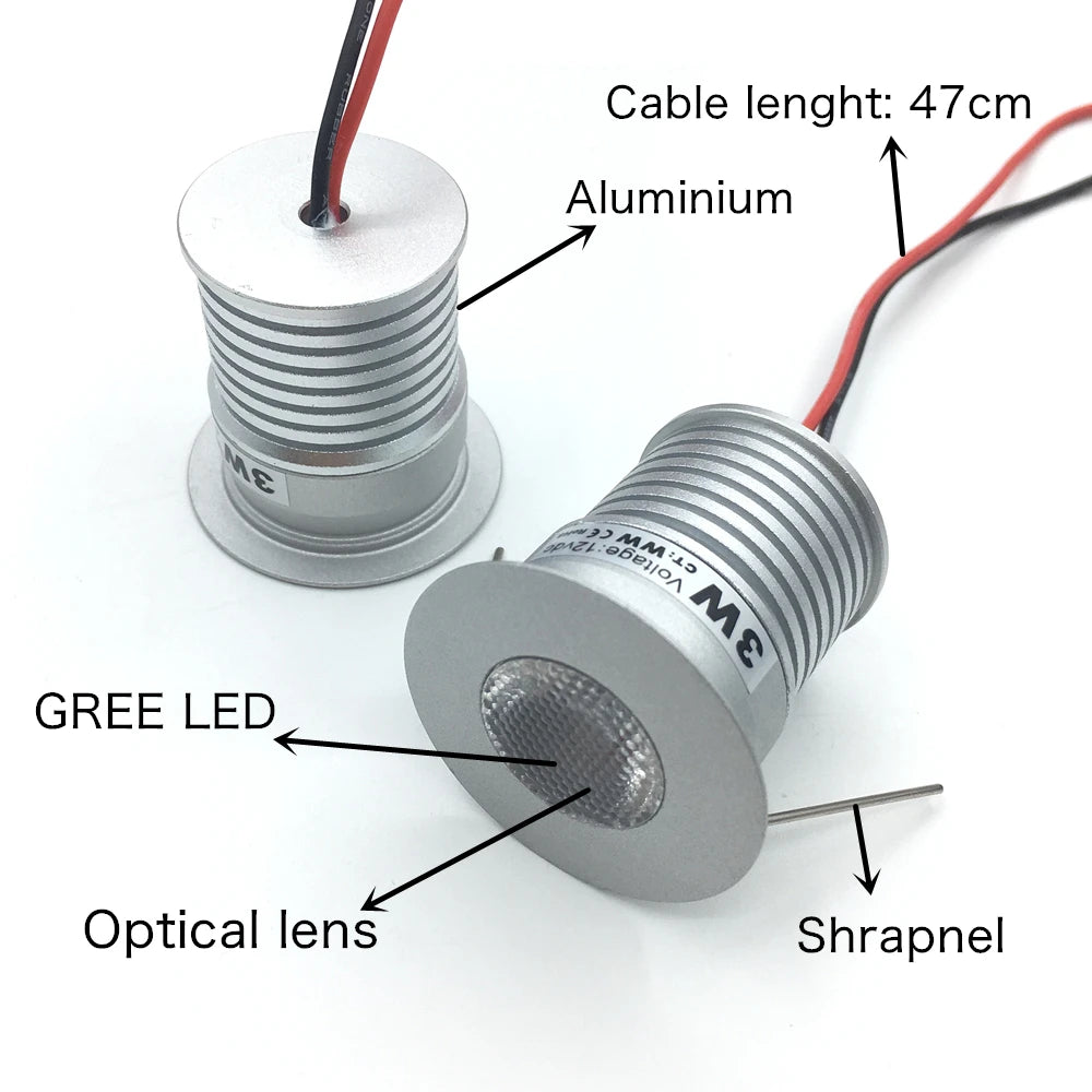 Spot LED argenté 3W 12V 24V cold white nature warm grille moderne vis câble