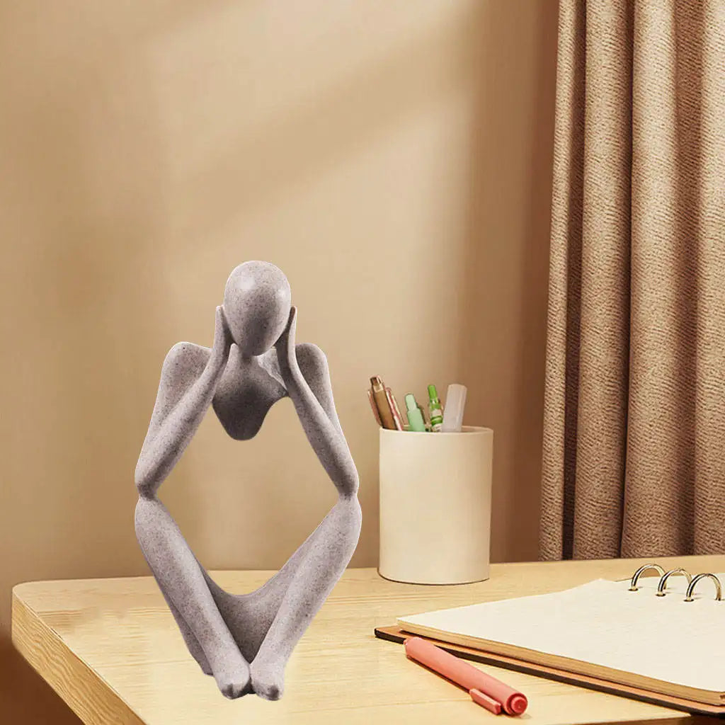 statuette moderne résine abstraction penseur gris doré décoration intérieure minimaliste maison ornement