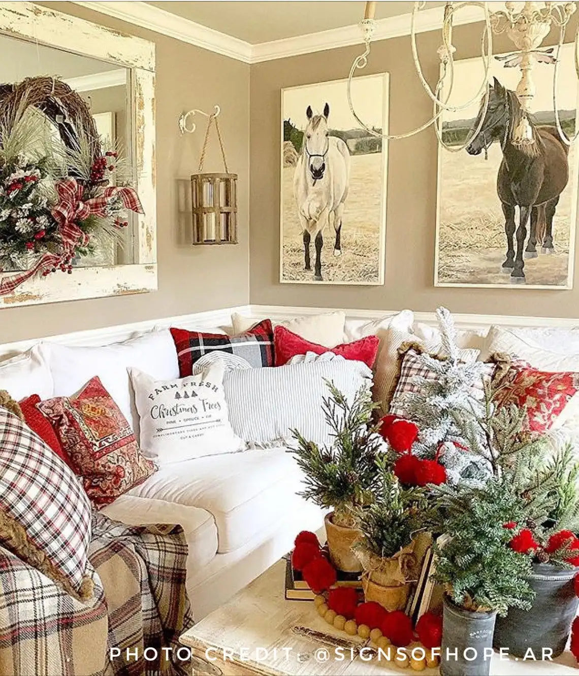 housse coussin carré nordique impression arbre rustique décoration noël 45x45 farmhouse