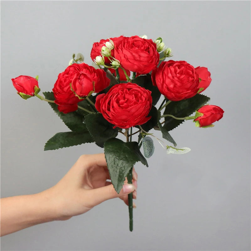 fleur artificielle rose thé soie bouquet rouge blanc décoration mariage maison jardin