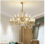 lustre cristal doré fleur transparent classique 18 bras suspension chambre salon