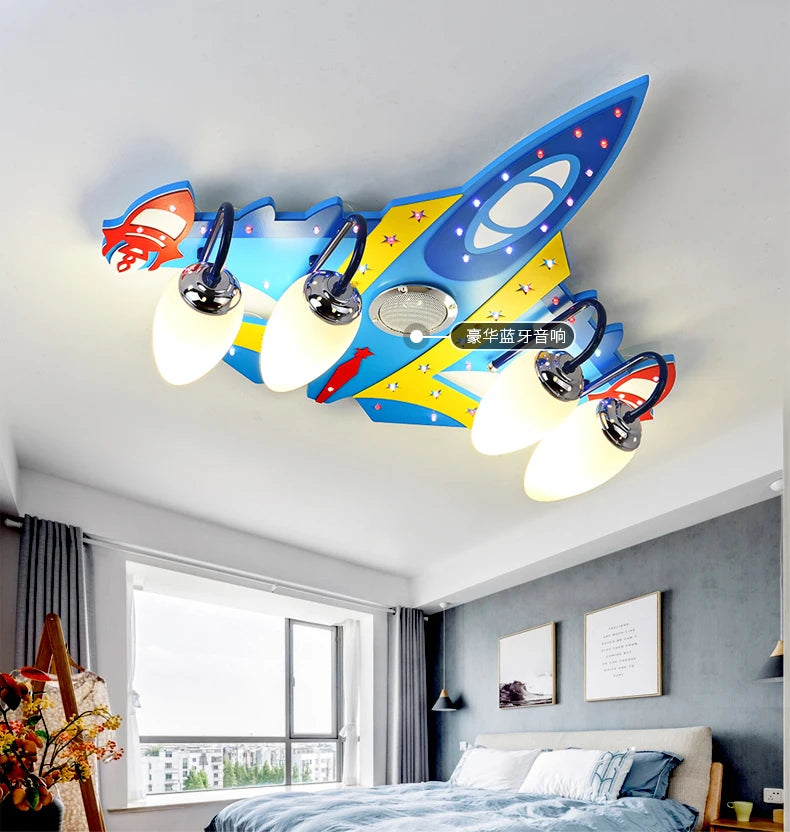 plafonnier led enfant astronautes étoiles fusée moderne bleu rouge jaune blanc clips métalliques ampoules