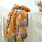 couverture coton fleur boho chic printemps automne portable qualité adulte voyage maison orange vert