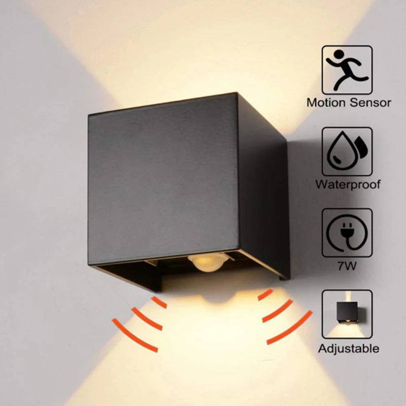 applique murale extérieure ip65 led motion sensor noir blanc contemporaine autoinstallation 10cmx10cm