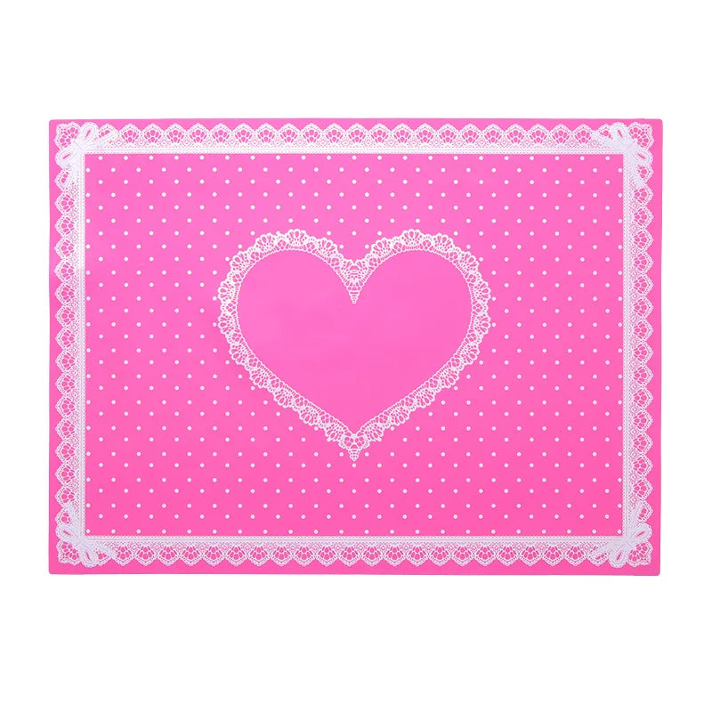 serviettes silicone points blancs noir rose bordure dentelle nail art classique coeurs pliableswasher resistant