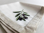 serviettes brodées olivier motifs festonnés rustique coton polyester table manger decoration cadeau